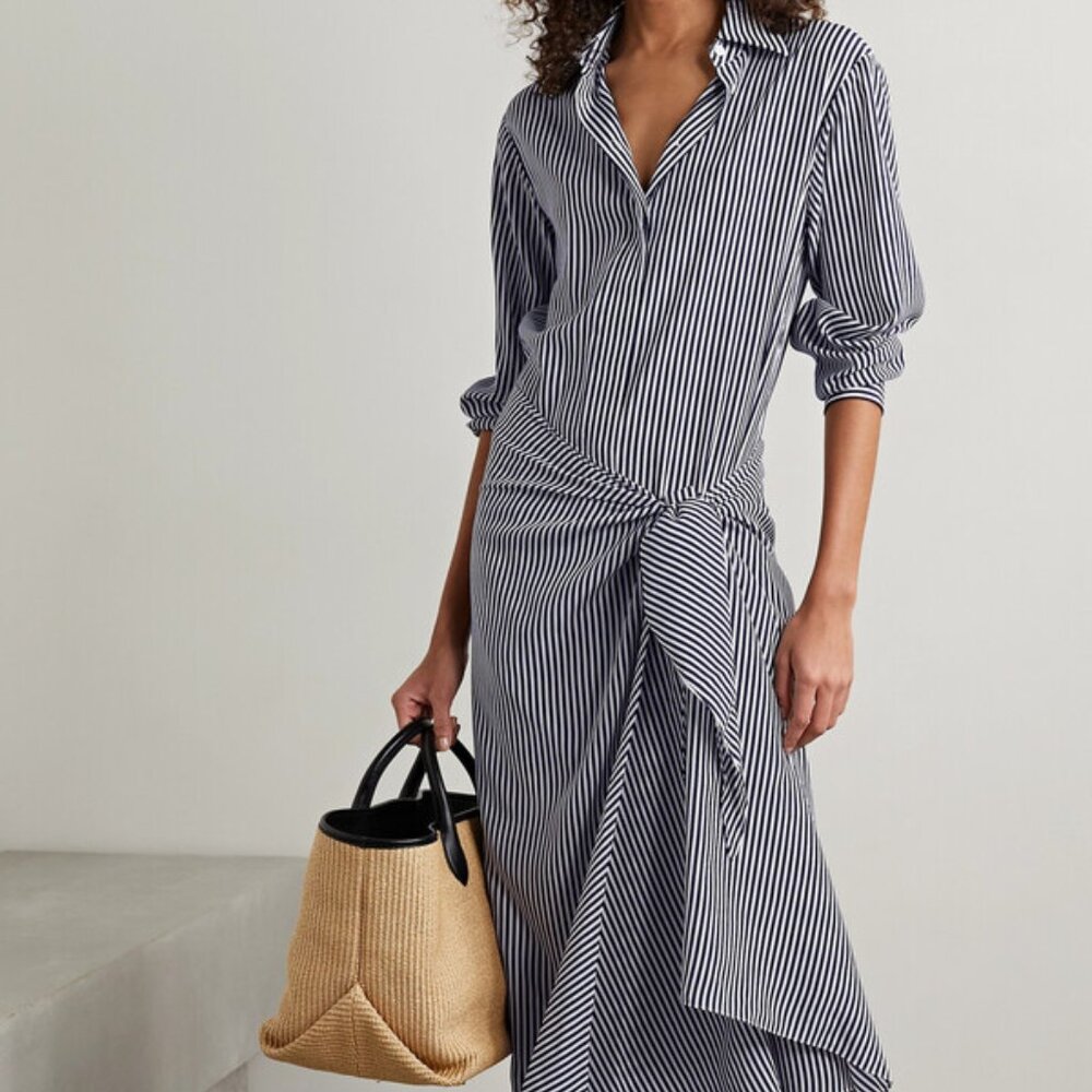 Michael Kors Collection - Luxe Striped Silk Crepe De Chine Tie-Waist Shirtdress